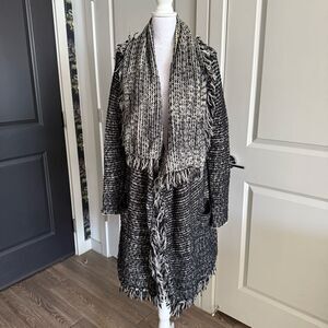 Vince Black Neutral Wool Tweed Open Draped Cardigan Duster Size S